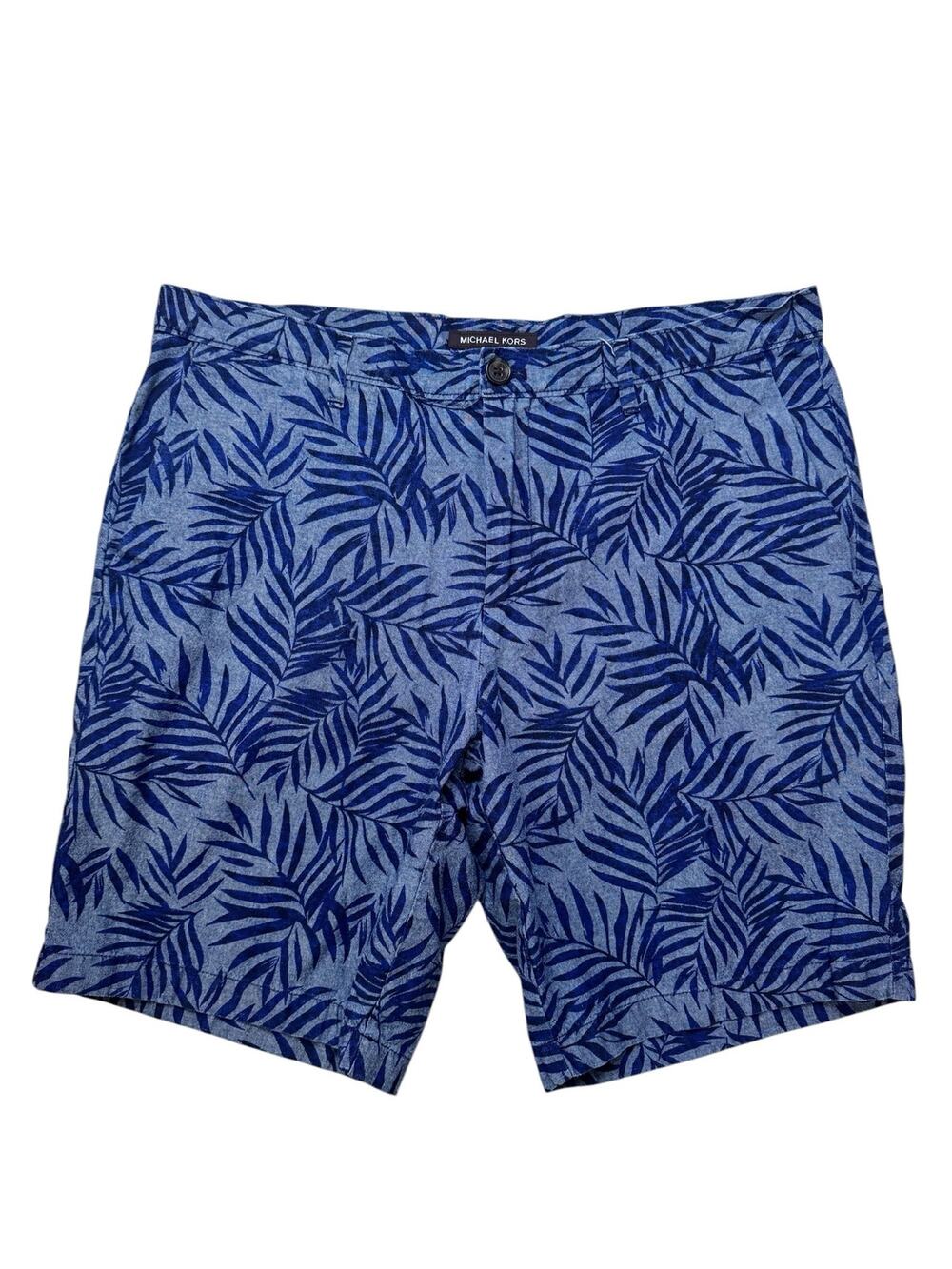MICHAEL KORS Smokey Blue Palm Print Shorts Size 34 Mens 100% Woven Cotton